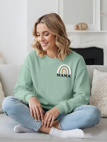 MOUSYA Mama Top Women Mama Sweatshirt قوس قزح جرافيك قميص طويل الأكمام طاقم الرقبة البلوز أمي بلوزة in Kuwait