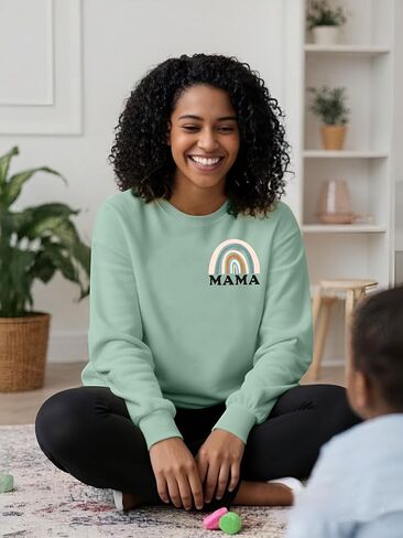 MOUSYA Mama Top Women Mama Sweatshirt قوس قزح جرافيك قميص طويل الأكمام طاقم الرقبة البلوز أمي بلوزة in Kuwait