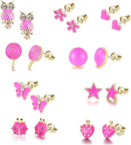 10 Pairs Hypoallergenic Sutd Earrings for Girls Sensitive Ears with Stainless Steel Post - Assorted Sytle and Vivid Color Earrings Set in Saudi Arabia
