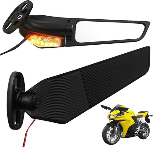 Garneck Motorcycle Rearview Mirrors with Turn Signals Large Wide View Metal Side Mirrors for Motorcycles Fit Easy Installation Black in Saudi Arabia