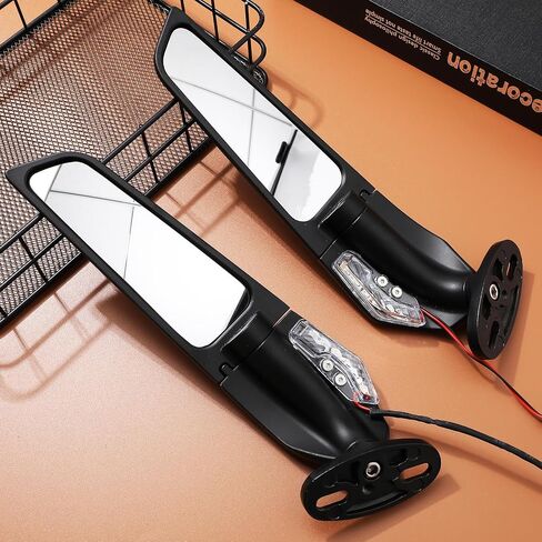 Garneck Motorcycle Rearview Mirrors with Turn Signals Large Wide View Metal Side Mirrors for Motorcycles Fit Easy Installation Black in Saudi Arabia