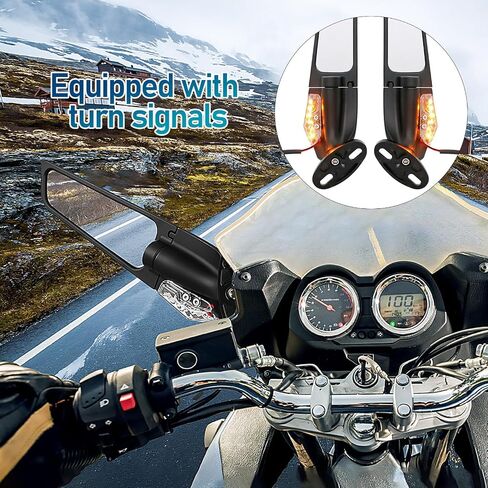Garneck Motorcycle Rearview Mirrors with Turn Signals Large Wide View Metal Side Mirrors for Motorcycles Fit Easy Installation Black in Saudi Arabia