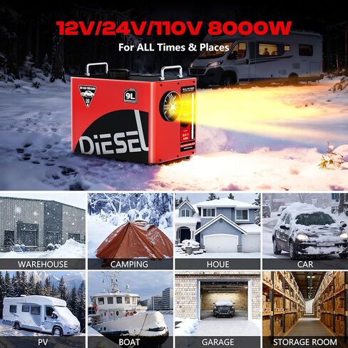 9L Large Diesel Heater, 8KW 240V/110V/12V/24V All in One Diesel Air Heater with LCD Switch, Remote Control, Suitable for Truck, RV, Home, Car, Campers, Boat, White in Kuwait