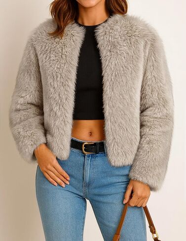 ZESICA Women's 2025 Winter Faux Fur Coats Fluffy Cropped Jacket Long Sleeve Shaggy outerwear Fall Clothes with Pockets in Saudi Arabia