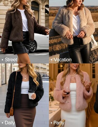 ZESICA Women's 2025 Winter Faux Fur Coats Fluffy Cropped Jacket Long Sleeve Shaggy outerwear Fall Clothes with Pockets in Saudi Arabia