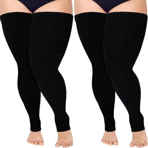 SATINIOR Winter Thick Knit Extra Long Thigh High Leg Warmers for Women 80s Thigh Socks (Black, Gray) Black and Gray approx. 35.4 inches in Saudi Arabia