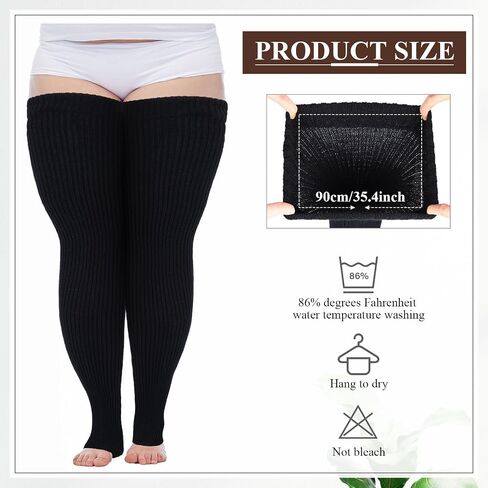 SATINIOR Winter Thick Knit Extra Long Thigh High Leg Warmers for Women 80s Thigh Socks (Black, Gray) Black and Gray approx. 35.4 inches in Saudi Arabia