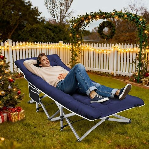 Fragess Portable Camping Cot, Sleeping Cot for Adult, 28" Extra Wide Heavy Duty Folding Cot Max Load 600LBS with Thick Mattress, Portable Camping Bed for Camp Outdoor/Office, Home Nap (Blue) in Kuwait