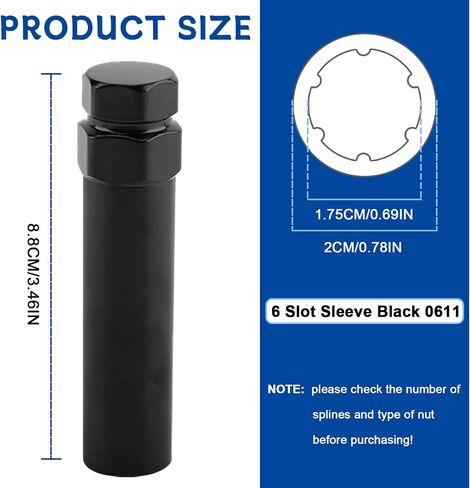 Small 6 Spline Lug Nut Socket,Wheel Lock Key for 19 mm (3/4 Inch) & 21 mm (13/16 Inch) Hex Socket Wrench,Wheel Lock Removal Tool Replacement Aftermarket 6Spline Lug Nuts (Small 6 Spline) in Saudi Arabia