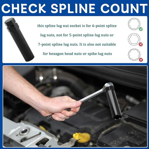 Small 6 Spline Lug Nut Socket,Wheel Lock Key for 19 mm (3/4 Inch) & 21 mm (13/16 Inch) Hex Socket Wrench,Wheel Lock Removal Tool Replacement Aftermarket 6Spline Lug Nuts (Small 6 Spline) in Saudi Arabia