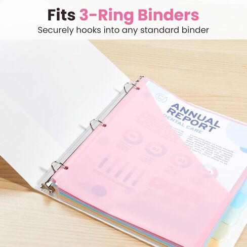 Sooez 8-Tab Binder Dividers with Two Pockets, 8 Tabs Dividers for 3 Ring Binder Organizers, 3-Hole Plastic Sheets Protectors for US Letter Size, School, College, Office Supplies, Pastels, Set of 1 in Saudi Arabia