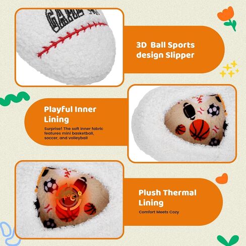 Little Kids Big Boys Ball Sports Slippers, Kids Warm House Shoes - Cute Winter Nonslip Indoor Basketball Football Baseball Slippers in Saudi Arabia