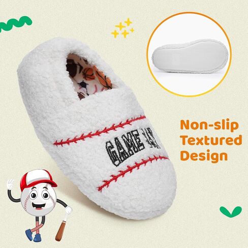 Little Kids Big Boys Ball Sports Slippers, Kids Warm House Shoes - Cute Winter Nonslip Indoor Basketball Football Baseball Slippers in Saudi Arabia