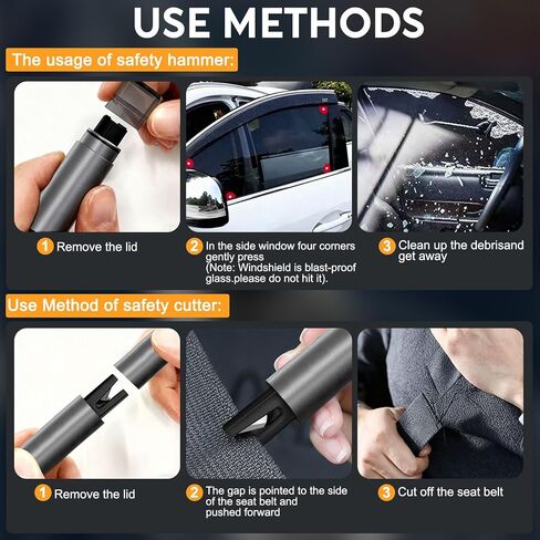 Safehammer - 3 في 1 مطرقة آمنة لكسر الزجاج تحت الماء، قاطع نوافذ السيارة بمطرقة حزام الأمان وصافرة النجاة، أداة الهروب في حالات الطوارئ، مطرقة زجاجية آمنة لجميع السيارات (قطعتان) in Kuwait