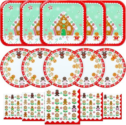 YY 150 Christmas Party Paper Plates Napkins Set Gingerbread Dinner Plates with Paper Napkins Disposable Dinnerware in Saudi Arabia
