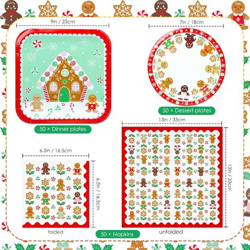 YY 150 Christmas Party Paper Plates Napkins Set Gingerbread Dinner Plates with Paper Napkins Disposable Dinnerware in Saudi Arabia