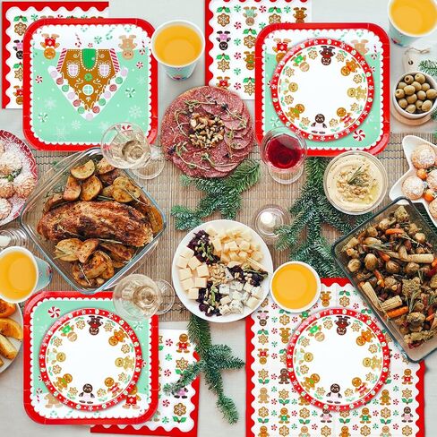 YY 150 Christmas Party Paper Plates Napkins Set Gingerbread Dinner Plates with Paper Napkins Disposable Dinnerware in Saudi Arabia