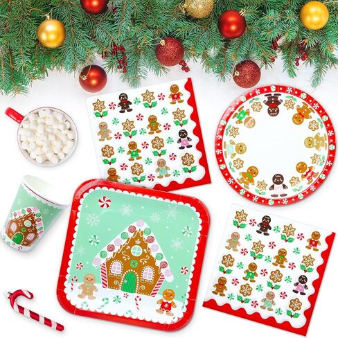 YY 150 Christmas Party Paper Plates Napkins Set Gingerbread Dinner Plates with Paper Napkins Disposable Dinnerware in Saudi Arabia