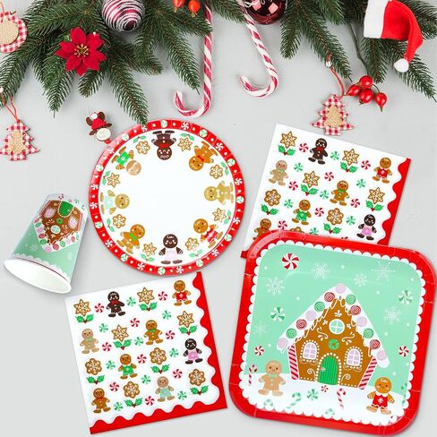YY 150 Christmas Party Paper Plates Napkins Set Gingerbread Dinner Plates with Paper Napkins Disposable Dinnerware in Saudi Arabia