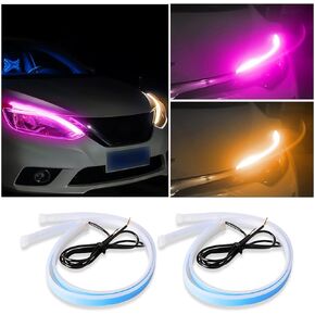 Ziciner Car LED Headlight Strips, 2 Pcs Flexible Dual Color Turn Signal Lamp Strip, Waterproof LED Daytime Running Light Strip, Universal Auto Accessories for Cars, Truck, SUV, ect