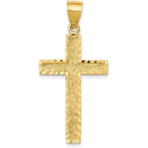 Solid 14k Yellow Gold Diamond-cut Cross Pendant Charm - 41mm x 20mm