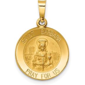 Solid 14k Yellow Gold Polished and Satin St. Barbara Medal Pendant (17mm Height x 15mm Width)