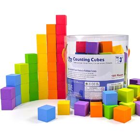 Pairez Toys Foam Counting Blocks, 105 Pieces 1 Inch Soft Rainbow Math Counters Cubes, Math Manipulatives Preschool, Classroom Learning Supplies, Stacking Blocks for Kids Ages 3+