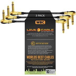 WORLDS BEST CABLES 3 Units - Lava Tightrope (Black) - 11 Inch - Guitar Bass Effects Instrument, S-Shaped Patch Cable with Premium Gold Plated ¼ Inch (6.35mm), Right Angle Pancake Type TS Connectors in Saudi Arabia