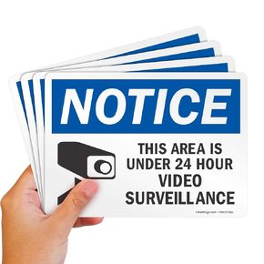 "Notice - This Area Is Under 24 Hour Video Surveillance" Sign By SmartSign | 7" x 10" Aluminum