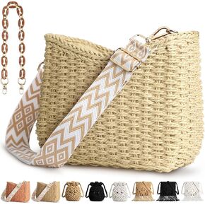 Straw Handbags Purses Crossbody Pocketbook Bag Casual Woven Beach Bags Summer Hobo Hippie Chic Tote Bags with Chain