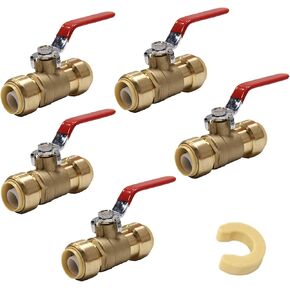 (Pack of 5) EFIELD 3/4 Inch Ball Valve for Push-Fit Full Port Ball Valve Red Handle with a Disconnect Clip, UPC Certified (Red) in Kuwait