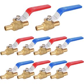10-PCs 1/2 Inch PEX Ball Valves, 1/4 Turn Full Port Shut-off Valve, Brass Crimp Pex Valve for Hot and Cold Water, ASTM F1807,Blue & Red