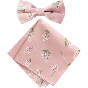 Spring Notion Men's Cotton Floral Print Bow Tie and Pocket Square Set