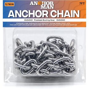 Anchor-Man Stainless Steel Boat Anchor Chain, Marine Grade, High Break Load with 2 Advanced Stainless Steel Shackles Boat Chains, 2 Sizes (L-7ft x D-5/16 || (L-5ft x D-1/4)
