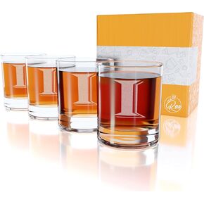 Monogrammed Gifts for Men - 4PC 11 Oz Custom Whiskey Glasses (B-Monogram) - Engraved Whiskey Glasses - Personalized Whiskey Glasses - Unique Bourbon Glasses - Personalized Glass Gifts for Dad