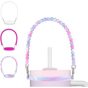 Versatile Silicone Water Bottle Holder and Sling,Water Bottle Handle-Durable,Soft Handle with Strap-Fits 8-40oz Bottles, Stanley Cup Compatible-Perfect Accessory for Active Lifestyles (Pink)