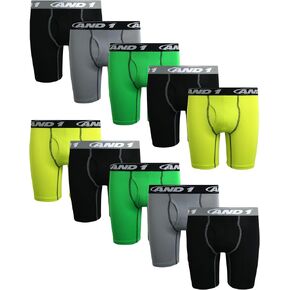 AND1 Boys' Underwear - Long Leg Performance Compression Boxer Briefs, Functional Fly (10 Pack)