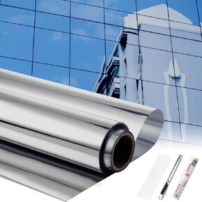 Pushglossy 30 Inch x 26 ft One Way Window Tint Film Privacy Daytime Reflective Mirror Window Sun Blocking Thermal Insulated Film Heat Control Static Cling Window Tint Anti UV Home Office (Clear)