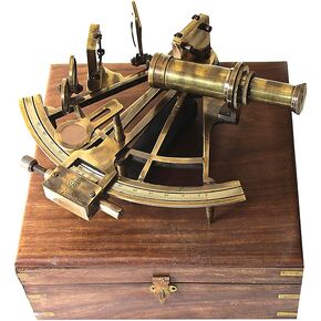 Marine Sextant Vintage Style Brass Sextant Collectible Telescope Wooden Box German Working Model Nautical Navy Sailors Brass Sextant for Celestial Navigation Home Office Decor