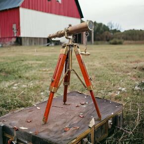 Handmade Antique Brass Nautical Telescope Spyglass with Wooden Adjustable Tripod Brown Antique Look Marine Telescope Great Gift for Birthday, Anniversary, Wedding, Haloween, Christmas, New Year