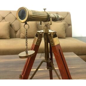 MCM Nautical Antique Brass Telescope Spyglass with Wooden Tripod Handmade Marine Scope Decor Gift for Christmas & New Year Birthday, Anniversary