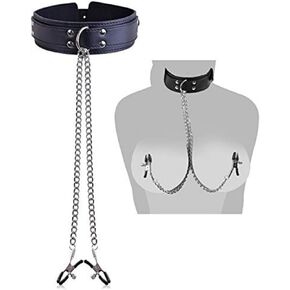 MING HAO Nipple Clamps Breast Clip Leather Collar Choker Necklace Couple Flirting Toys Nipple Jewelry Non Piercing Nipple Barbells