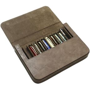 12Slots Leather Fountain Pen Case Collector Organizer - Handmade Pen Case Vintage Crazy Horse Print Leather Pen Protective Sleeve Cover Pen Storage Gift Box (Yellow)