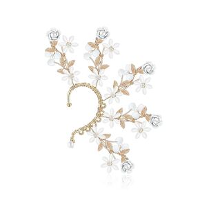 White Flower Gold Elf Cuff Left Single Earring for Women Girls Cosplay Jewelry