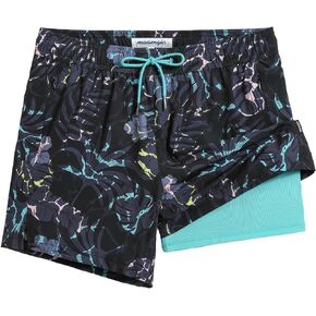 maamgic Men's Swim Trunks 5.5 inch Recycled Beach Shorts with Compression Liner Quick Dry Swim Shorts Zipper Pockets