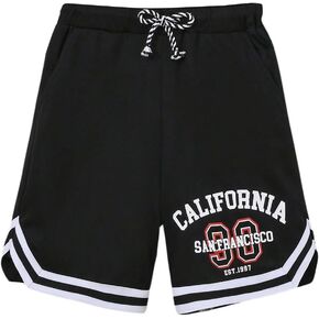 RoseSeek Boy's Letter Striped Print Drawstring Waist Shorts Knot Front Track Shorts Summer Bermuda Shorts
