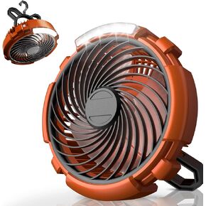 ASNUG Camping Fan with LED Lantern, 6000mAh Battery Operated Rechargeable Fan, 3 Speeds,180° Rotation, Portable Desk Fan with Hanging Hook, Tent Fan for Travel Camping Outdoor Fishing