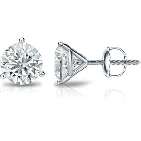 Diamond Wish 14k White Gold Round Diamond Stud Earrings (1/6 to 2ct TW, O.White, I2-I3) 3-Prong Martini, Screw-Back