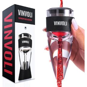 Vinvoli Luxury Wine Aerator - Improved 2024 Red Wine Aerator Decanter with Unique Three-Stage Aeration, Wine Sediment Filter, No-Drip Stand - Quality and Convenience for Wine Lovers and Sommeliers