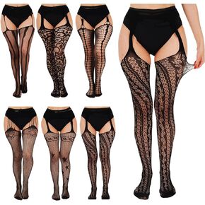 aisacsop 6 Pairs Fishnet Stockings for Women Thigh High Stockings Suspender Pantyhose Garter Belt Lace Tight